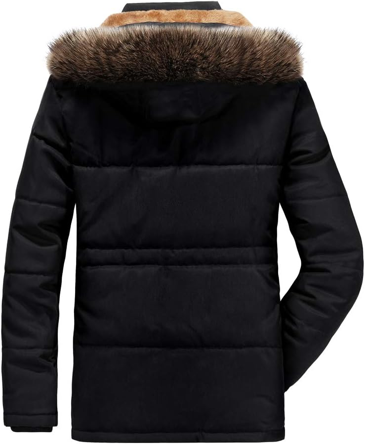 FTCayanz Men's Warm Winter Jacket Parka Long Winter Coat with Faux Fur Hood Outdoor Lined Quilted Jacket – Bild 2