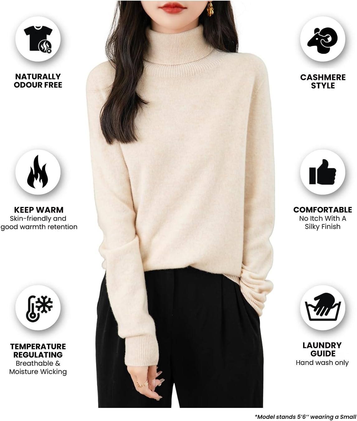 Chanyarn Women's 100% Merino Wool Turtleneck Pullover 2024 First-Line Ready to Wear Long Sleeve Seamless Knitted Elegant Pullover – Bild 3