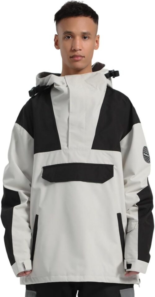 GSOU SNOW Men’s Ski Jacket, Snowboard Jacket, Winter Jacket, Anorak, Multi-Pocket, Baggy Oversize, 15K Waterproof, Windproof, Breathable, Warm with Hood