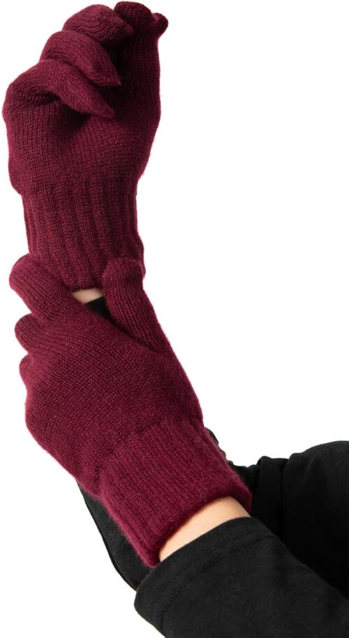100% Cashmere Gloves for Women, Jersey Knit Ultra Soft Ladies Pure Cashmere Gloves for Winter