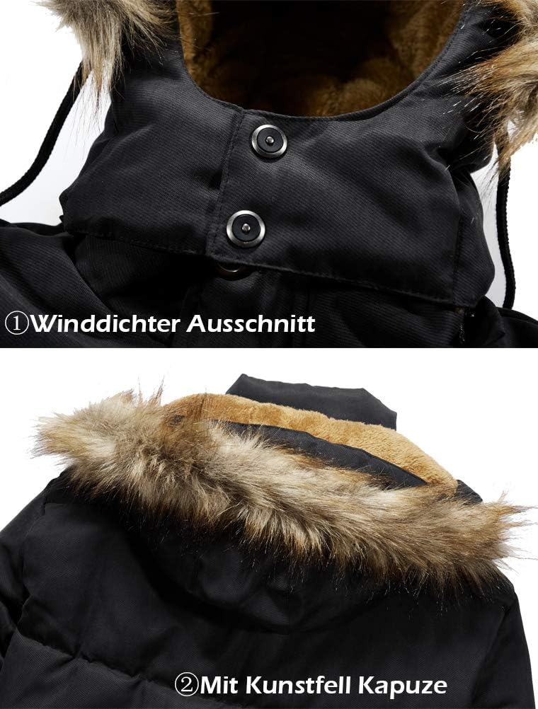 FTCayanz Men's Warm Winter Jacket Parka Long Winter Coat with Faux Fur Hood Outdoor Lined Quilted Jacket – Bild 5