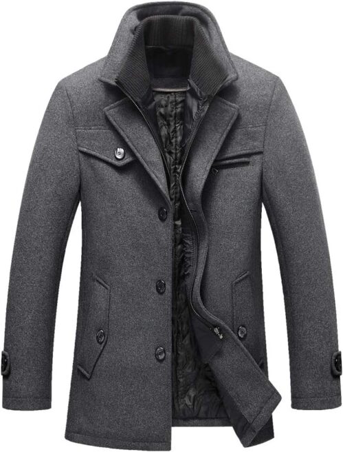 Lavnis Men’s Warm Wool Coat Stand-Up Collar Short Winter Coat / Jacket Business Leisure