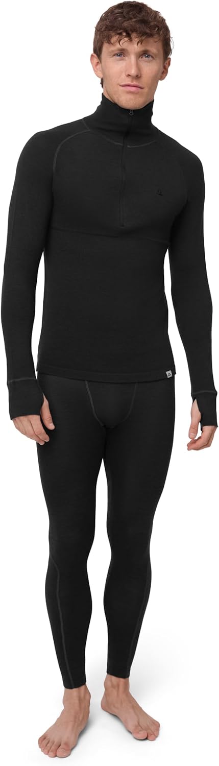 DANISH ENDURANCE Merino Men's Thermal Underwear with Zip, Premium Ski Underwear, Functional Underwear Set, Warm & Breathable, Merino Underwear Men
