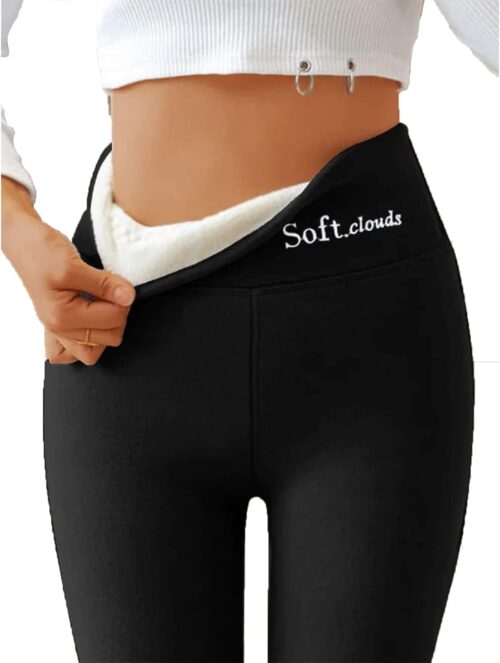 Soft Clouds Fleece Leggings for Women Winter Casual Warm Winter Solid Pants