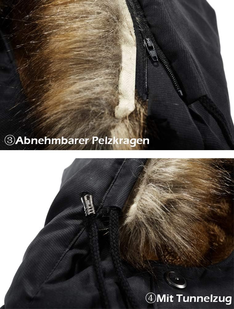 FTCayanz Men's Warm Winter Jacket Parka Long Winter Coat with Faux Fur Hood Outdoor Lined Quilted Jacket – Bild 6