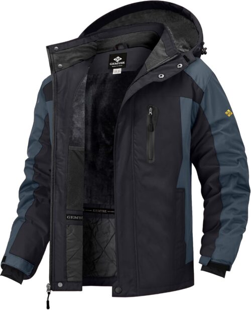 GEMYSE Men’s Waterproof Ski Jacket, Windproof, Fleece, Winter Outdoor Mountain Jacket with Hood