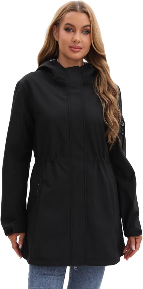 CHIGUO Women’s Lightweight Waterproof Softshell Rain Jacket Winter Jacket Fleece Transition Jacket Long Functional Jacket with Hood