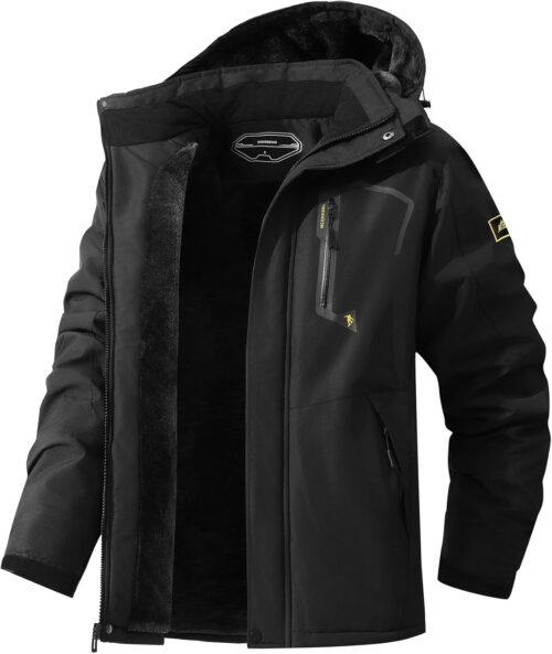 Men’s Ski Jacket Winter Jacket Waterproof Coat Windproof Cotton Fleece Lined Jacket Multifunctional Pockets