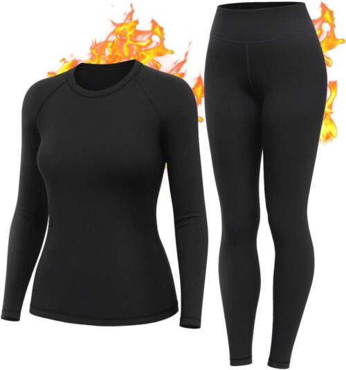 Thermal Underwear Women’s Ski Underwear Set Winter Black White Functional Underwear Thermal Underwear Ski Women’s Extra Warm Breathable Thermal Underwear with Thermal Underwear Thermal Undershirt Long