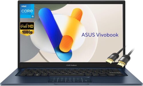 ASUS Vivobook 14 Inch FHD Laptop, Intel Core i5-1334U, 16GB RAM 512GB SSD, NumberPad, Long Battery Life, Private Webcam, PDG HDMI Cable, US Version KB, Windows 11 Pro, Quiet Blue