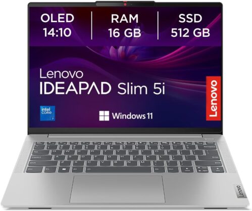 Lenovo IdeaPad Slim 5i Laptop | 14 Inch OLED WUXGA Display | Intel Core i7-13620H | 16GB RAM | 512GB SSD | Intel UHD Graphics | Windows 11 Home | QWERTZ | Luna Grey | 3 Months Premium Care