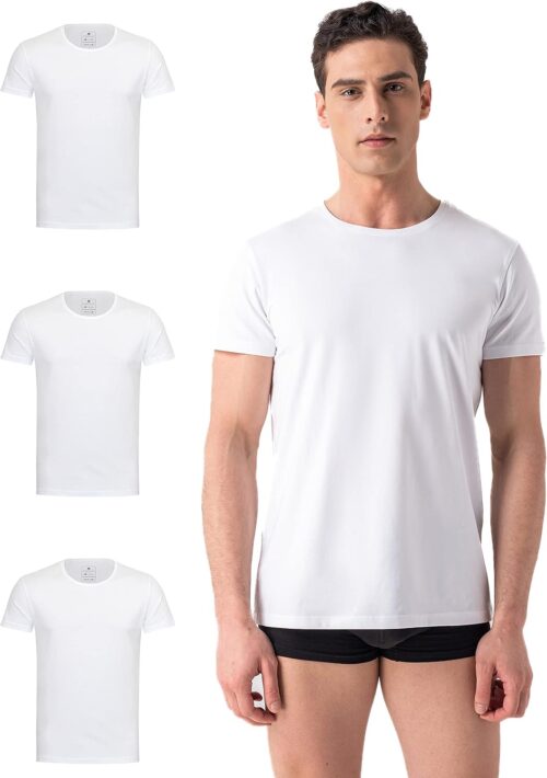 Burnell & Son Men’s T-Shirt Pack of 3 Crew Neck Undershirt Men Stretch Short Sleeve Shirt Men Cotton Basic Slim Fit