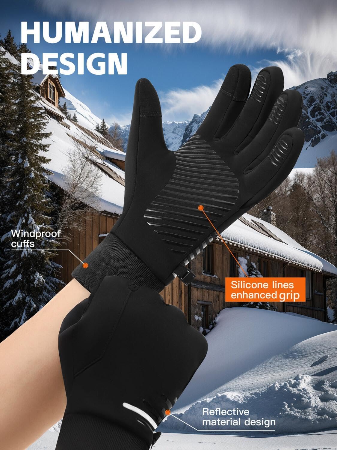KynciLOR Waterproof Winter Gloves for Men, Motorcycle Winter Gloves for Women, Touch Screen, Non-Slip Silicone, Thermal Gloves for Skiing, Cycling, Running – Bild 2