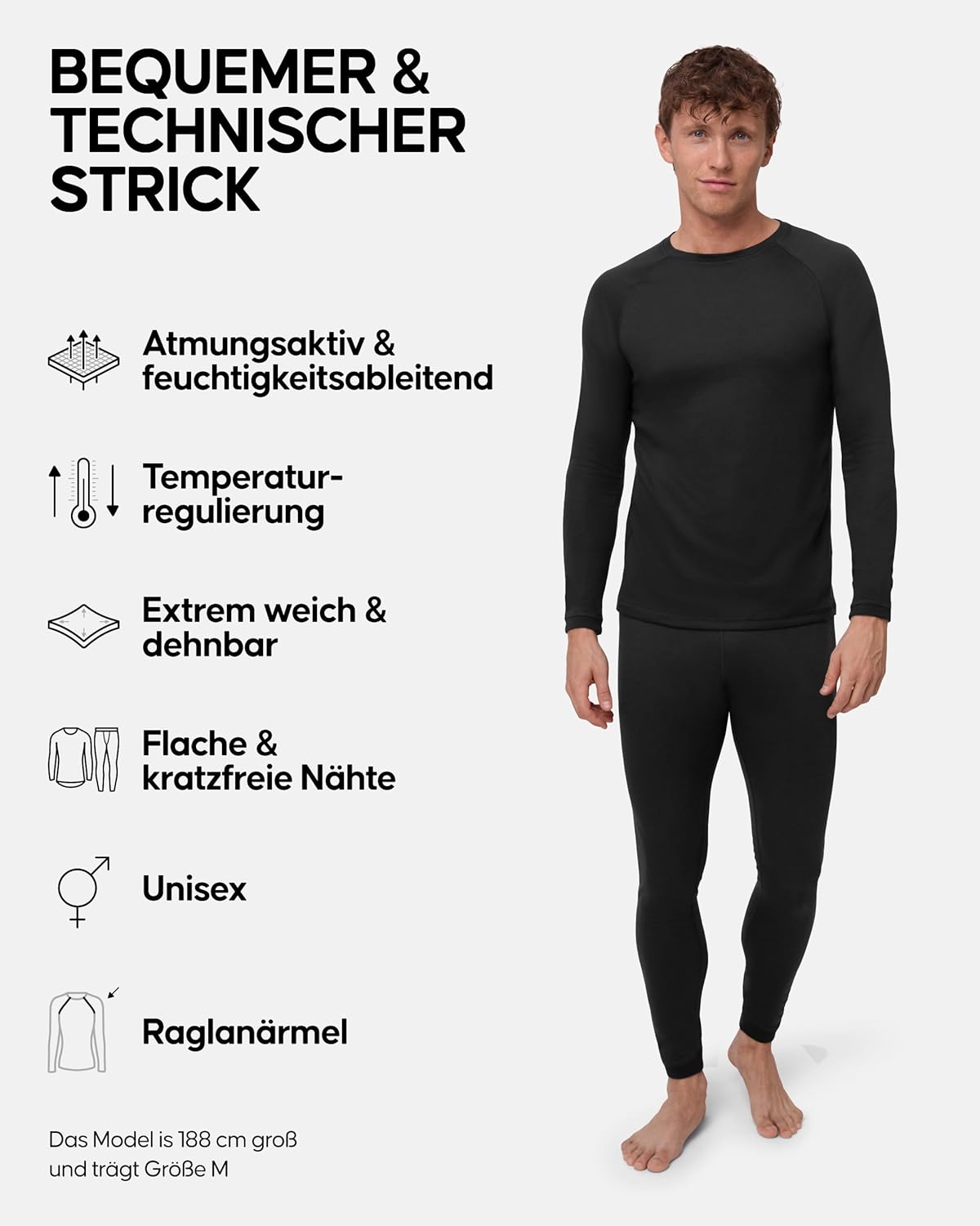DANISH ENDURANCE Unisex Thermal Underwear, Functional Underwear Set, 100% Recycled Materials, Ski Underwear, Long Underwear & Long Sleeve Shirt, Extremely Soft & Warm, for Men and Women – Bild 2