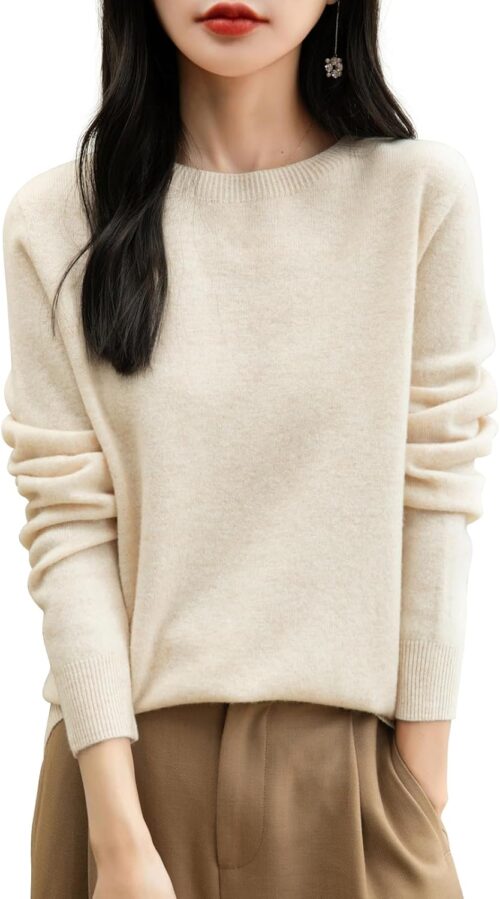 Chanyarn Women’s 100% Merino Wool Pullover Crew Neck First-Line Ready to Wear Long Sleeve Seamless Knitted Jumper