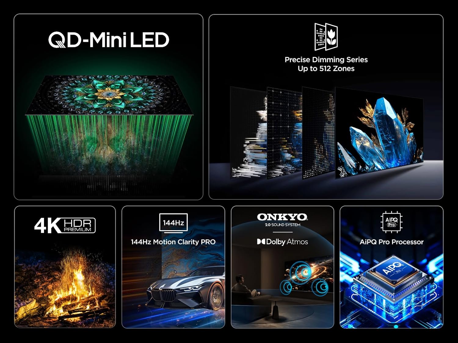 TCL 50 Inch 50Q6C QLED Mini LED TV, 4K HDR Premium, Dolby Vision IQ & Atmos, Onkyo 2.1, Smart Google TV, Game Master, 144Hz Motion Clarity Pro, AMD FreeSync Premium Pro, HDMI 2.1, AirPlay 2 – Bild 4