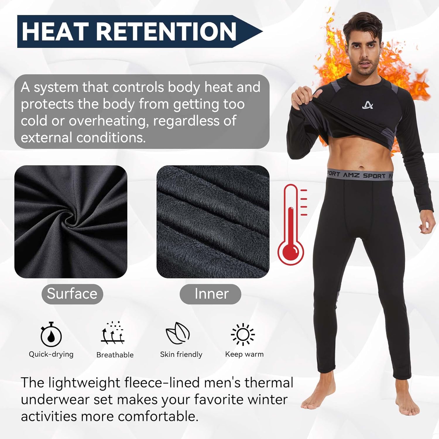 Men's Thermal Underwear Set, Warm Compression Shirt, Compression Trousers, Breathable Functional Underwear, Winter Underwear – Bild 4