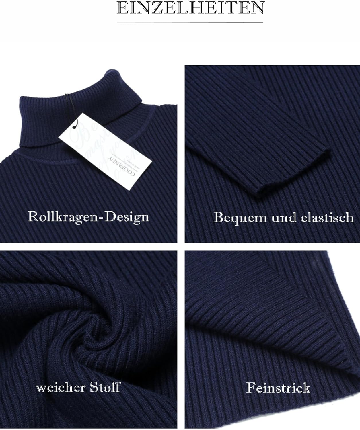 COOFANDY Men's Turtleneck Pullover, Long-Sleeved Top, Fine Knit Sweater, Casual, Slim Fit, Basic Men's Jumper – Bild 6