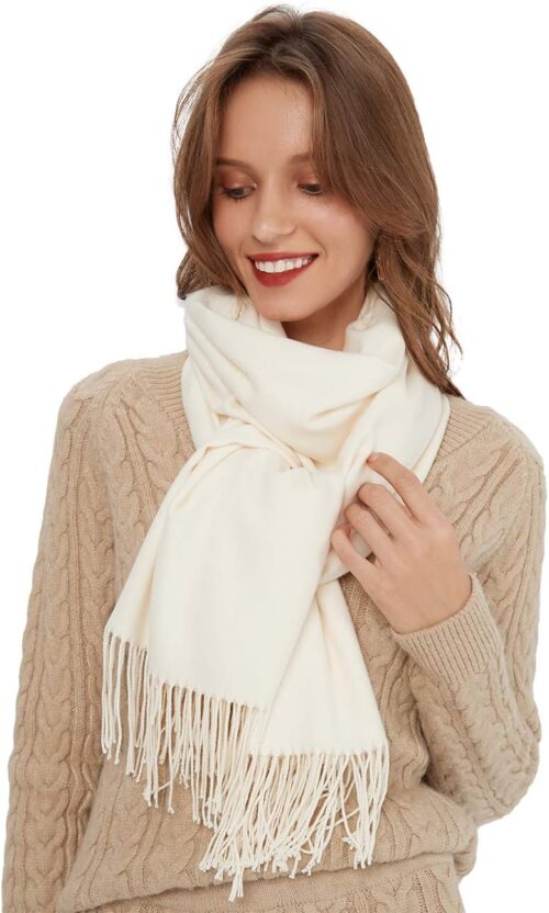 MaaMgic Women’s Warm Autumn Winter Plain Cotton Scarf with Tassels / Fringes, 40+ Colours Plain Pashmina Scarves and Scarves for Evening Dress XL Stole Scarf Winter Scarf Reusable