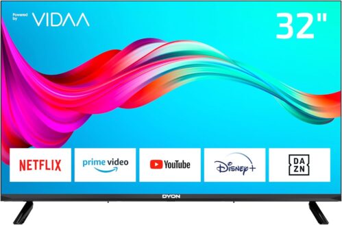 DYON Smart 32 VX – 32 Inch (80 cm) Smart TV with HD Triple Tuner (DVB-C/-S2/-T2), App Store, Prime Video, Netflix, YouTube, DAZN, Disney+, Waipu.TV, Hotel Mode