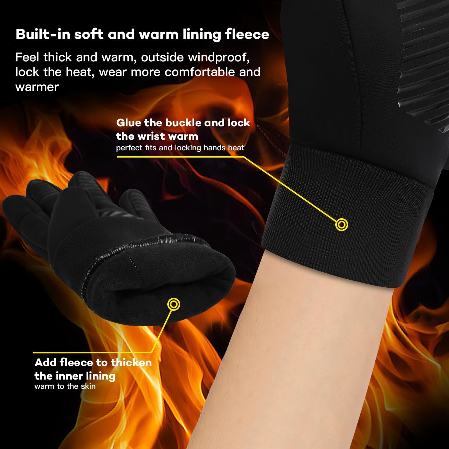 KynciLOR Waterproof Winter Gloves for Men, Motorcycle Winter Gloves for Women, Touch Screen, Non-Slip Silicone, Thermal Gloves for Skiing, Cycling, Running – Bild 5