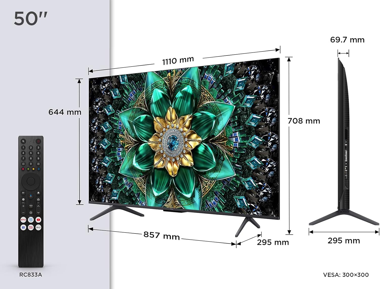 TCL 50 Inch 50Q6C QLED Mini LED TV, 4K HDR Premium, Dolby Vision IQ & Atmos, Onkyo 2.1, Smart Google TV, Game Master, 144Hz Motion Clarity Pro, AMD FreeSync Premium Pro, HDMI 2.1, AirPlay 2 – Bild 2