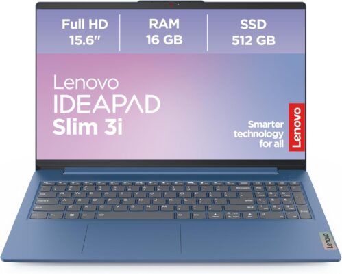 Lenovo IdeaPad Slim 3i Laptop, 15.6 Inch Full HD Display, Intel UHD Graphics, Intel Core i5, 16GB RAM, 512GB SSD, Windows 11 Home, QWERTZ, Abyss Blue, 3 Months Premium Care