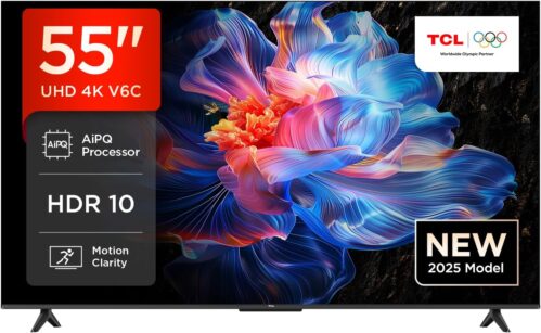 TCL 55V6C 55 Inch Direct LED TV, 4K HDR TV, Smart TV Using Google TV (Dolby Audio, Motion Clarity, Compatible with Google Assistant & Alexa)