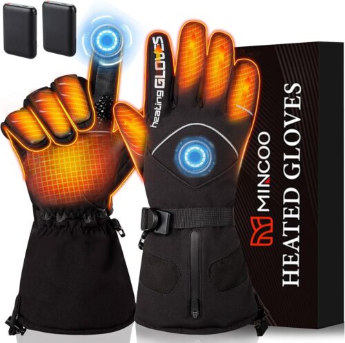 Heated Gloves for Men and Women with 2 x 5 V 6000 mAh Batteries, 3 Levels, Type-C Charging, Waterproof