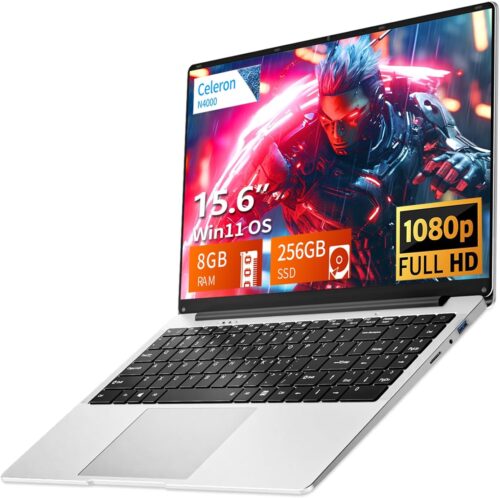 Laptop 15.6 inch, Celeron N4000 Processor, Laptop 8GB LPDDR4 RAM 256GB SSD, Notebook 180° Flip Schermo FHD 1080P, USB3.0, Mini HDMI, TF Card Slot, WiFi, BT4.2, Supports SSD Expansion 1TB