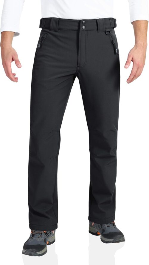 Outdoor Ventures Softshell Trousers Men’s Waterproof Outdoor Trousers Winter Thermal Trousers Warm Lined Ski Trousers Snowboard Trousers Windproof Snow Trousers for Skiing, Hiking, Trekking