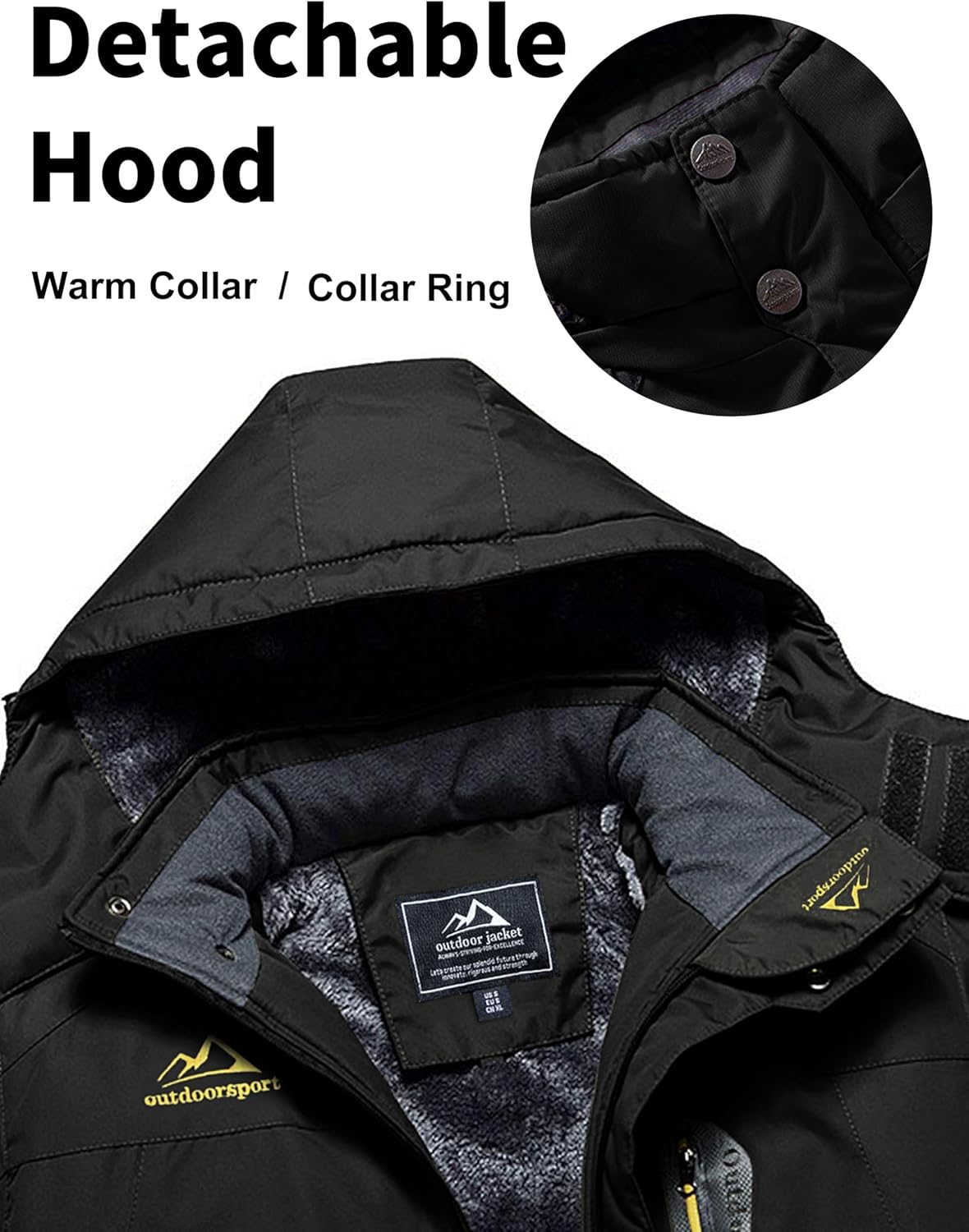 MAGCOMSEN Men's Winter Fleece Jacket, Warm Lined Ski Jacket, Windproof Outdoor Jacket, Waterproof, Thickened, Functional, with Removable Hood, for Hiking, Camping – Bild 6