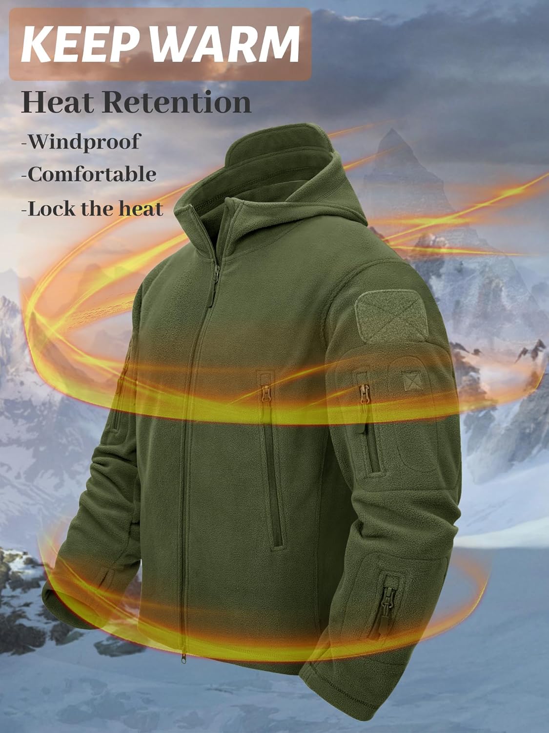 TACVASEN Men's Fleece Jacket, Military Outdoor Windproof Jacket with Hood – Bild 4