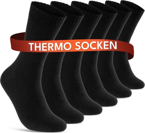 Sockenkauf24 Pack of 6, 12, 24 Pairs of Thermal Socks for Men and Women Full Terry Cloth Black Cotton with Comfortable Cuff