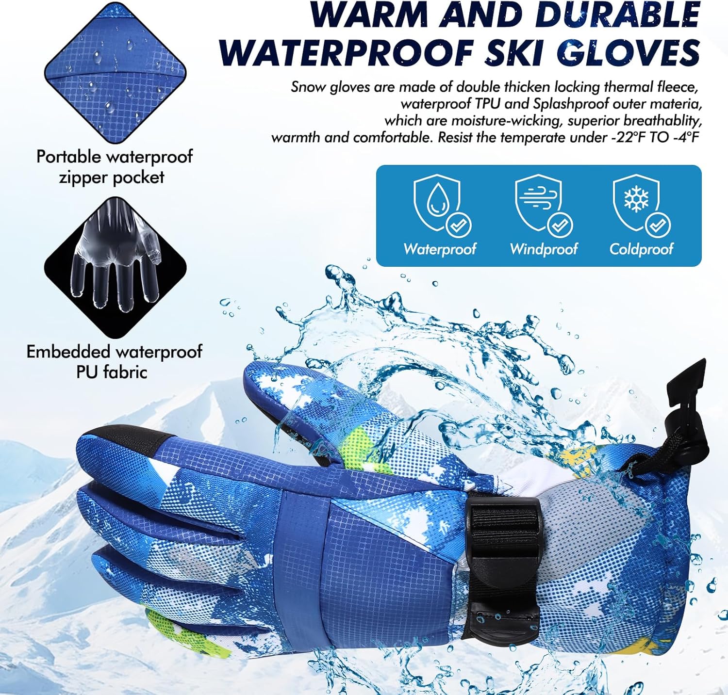 Ski Gloves, The Warmest Waterproof and Breathable Snow Gloves in Cold Weather, Both for Men and Women, Suitable for Parents and Children Outdoors – Bild 5