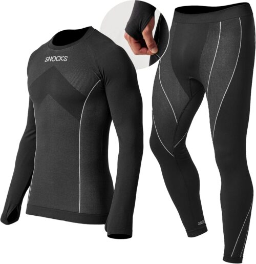 Snocks Men’s Thermal Set Size S-XXL, Outdoor Thermal Set for Optimal and Dry Warmth, Winter Sports, Running or Work, Thermal Trousers and Long Sleeve Thermal Shirt for Men