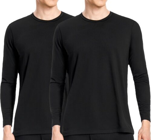 Nutria Thermal Underwear Top Men’s Pack of 2 Inner Fleece Long Sleeve Thermal Underwear Thermal Base Layer Top for Men in Cold Weather Lightweight U07A