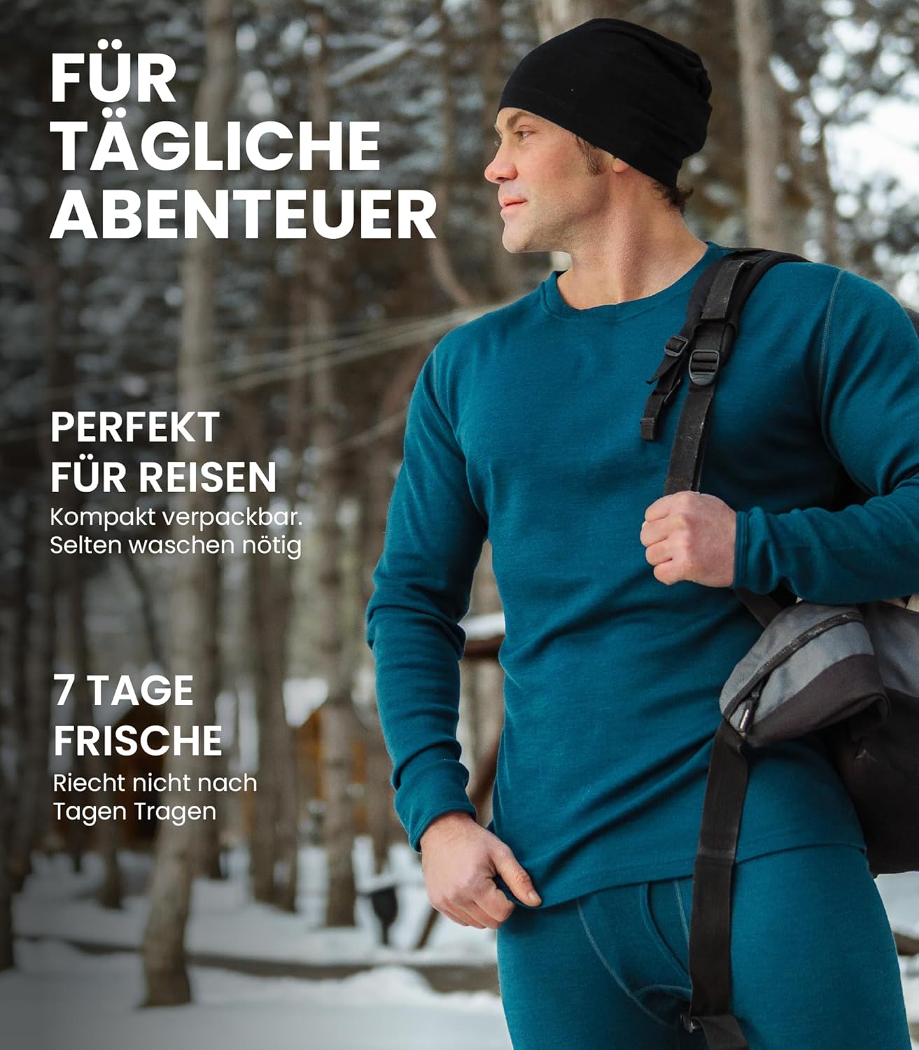 Merino.tech 100% Merino Underwear Men's Set – Lightweight, Midweight, Thermal Underwear Merino Wool, Long Sleeve Shirt and Trousers + Hiking Socks Made of Merino Wool – Bild 5