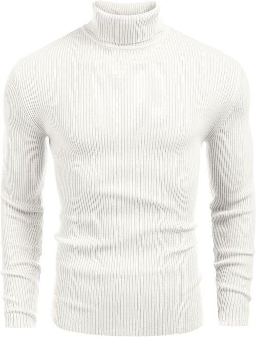 COOFANDY Men’s Turtleneck Pullover, Long-Sleeved Top, Fine Knit Sweater, Casual, Slim Fit, Basic Men’s Jumper