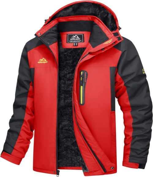 TACVASEN Men’s Warm Ski Jacket, Lined Winter Jacket, Water-Repellent Functional Jacket with Removable Hood