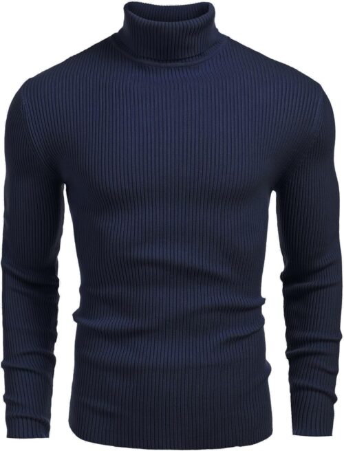 COOFANDY Men’s Turtleneck Pullover, Long-Sleeved Top, Fine Knit Sweater, Casual, Slim Fit, Basic Men’s Jumper