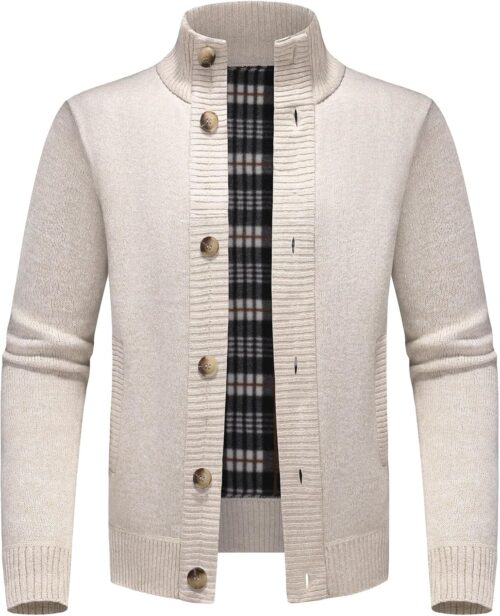 Men’s Cardigan Warm Thick Knitted Jumper with Pockets Single Breasted Autumn and Winter Casual Men’s Jacket
