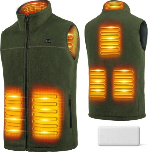 LABCOOL Heated Vest for Men and Women, Microfleece Heated Vest with 6-Zone Heating and 3 Temperature Levels, USB Operation with 10,000 mAh Power Bank, Machine Washable