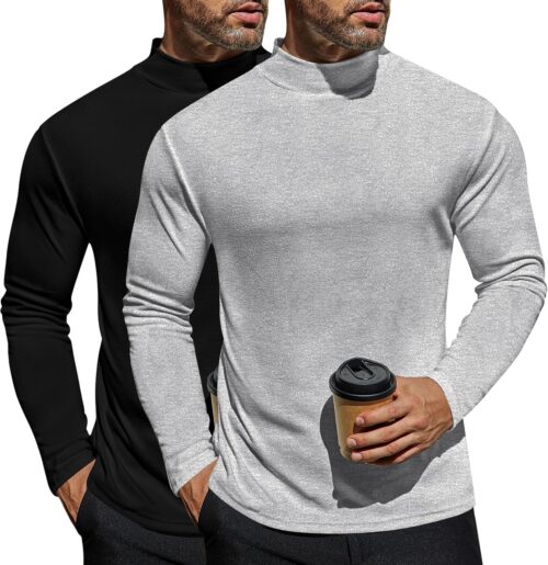 Ekouaer 2 Pack Men’s Long-Sleeved Thermal Underwear Thermal Top Long Sleeve Thermal Shirt Warm with Inner Fleece S-3XL