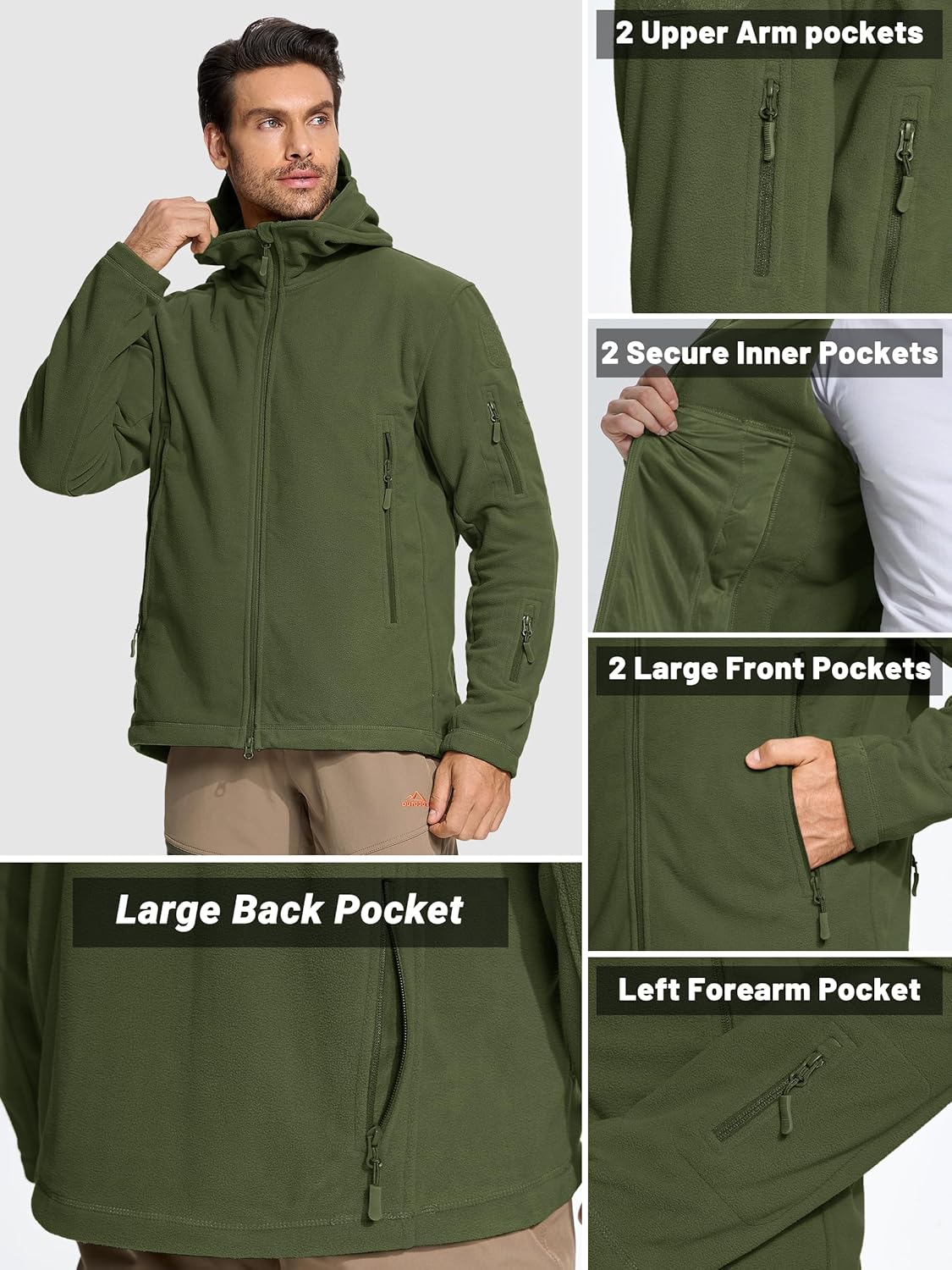 TACVASEN Men's Fleece Jacket, Military Outdoor Windproof Jacket with Hood – Bild 5