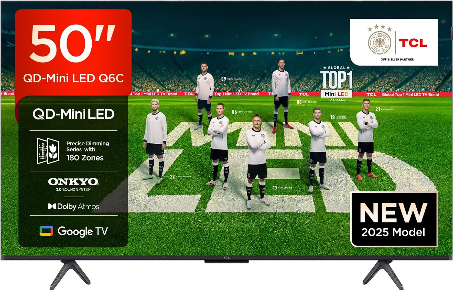 TCL 50 Inch 50Q6C QLED Mini LED TV, 4K HDR Premium, Dolby Vision IQ & Atmos, Onkyo 2.1, Smart Google TV, Game Master, 144Hz Motion Clarity Pro, AMD FreeSync Premium Pro, HDMI 2.1, AirPlay 2