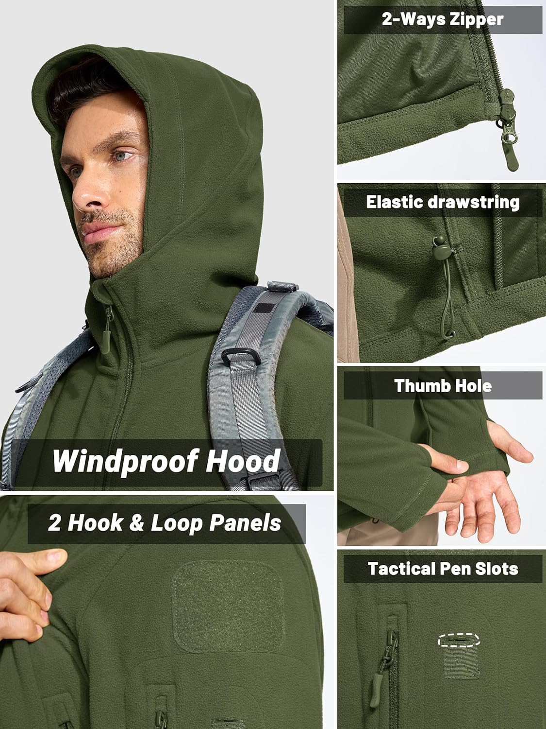 TACVASEN Men's Fleece Jacket, Military Outdoor Windproof Jacket with Hood – Bild 6
