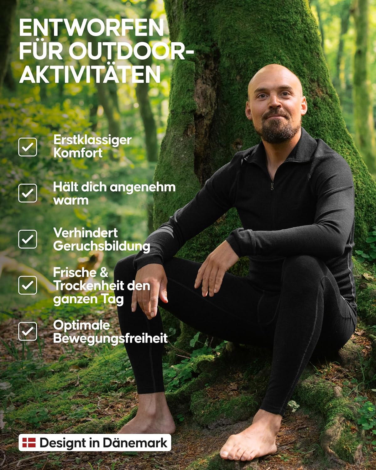 DANISH ENDURANCE Merino Men's Thermal Underwear with Zip, Premium Ski Underwear, Functional Underwear Set, Warm & Breathable, Merino Underwear Men – Bild 3