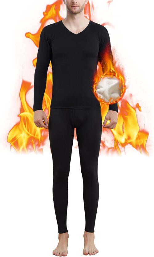 Men&rsquo;s Thermal Underwear Set, Inner Fleece Functional Underwear, Winter Ski Underwear, Warm Underwear Set, Breathable, Long Sleeve Shirt, Long Thermal Underwear, Thermal Underwear for Running, Skiing, Cycling