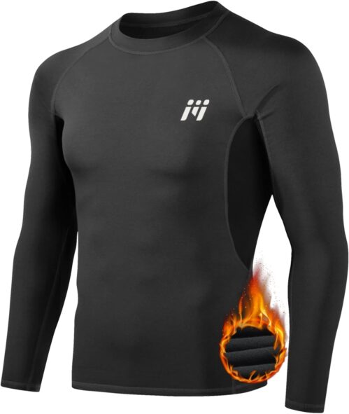 MEETWEE Herren Thermounterwäsche Oberteile, Thermoshirt Langarm Kompressionsshirt Funktionsshirt Atmungsaktiv Thermounterhemd Herren Sportshirt für Laufen Fitness Gym